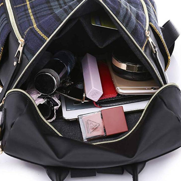 Black & Red Plaid Vegan Leather Sling Backpack - Picture 4 of 6